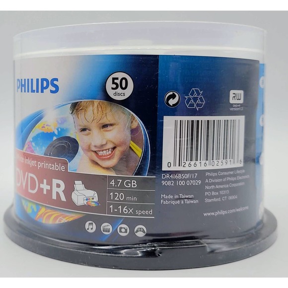 Philips White Inkjet Printable 16X DVD+R Media 50 Pk in Cake Box (DR4I6B50F/17) - Picture 4 of 5